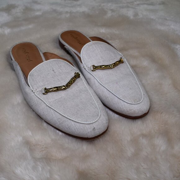J McLaughlin Domina Linen Horsebit Loafers Slides Sz 8.5 Off White Beige Leather - Picture 8 of 12
